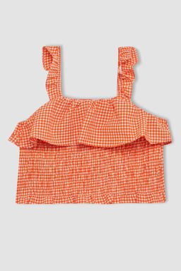 Клетчатая блузка на бретелях для девочки - Defacto фото 3