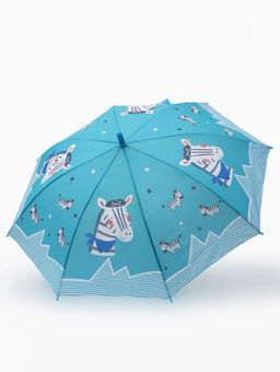 Зонт-трость детский п/авт R43/50 П/Э ЗЕБРА ручка-крюк бирюзовый пакет