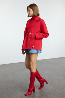 K?rm?z? Dugme Detayl? Yumusak Dokulu Regular K?sa Kaban TWOAW25KB00091