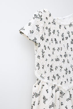 VESTIDO NIDO DE ABEJA FLORES / Negro / Crudo