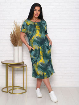 Платье трикотажное с карманами, хаки (926-2)