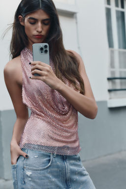 RED HALTER TOP WITH SHIMMER DETAIL - Zara фото 3