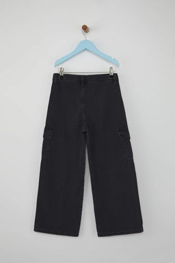 Siyah 100% Pamuk Kargo Cep Flare Ayarlanabilir Lastikli K?z Cocuk Denim Jeans TKDAW26JE00004 - Trendyolmilla фото 4