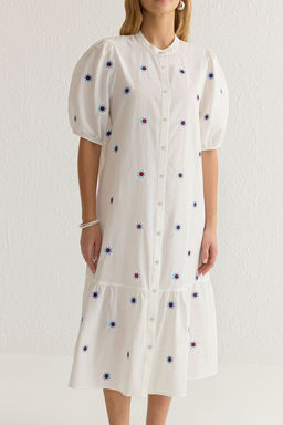 TRENDYOLMILLA Ekru Cicek Nak?sl? Midi Dokuma Gomlek Elbise TWOSS25EL00039 фото 3