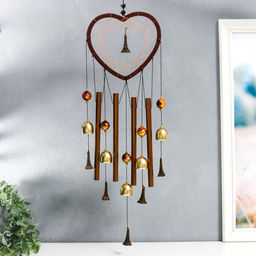 Музыка ветра Сердце с Эйфелевой башней, металл, 4 трубки, 5 колокольчиков, d=17 см, длина 65 см