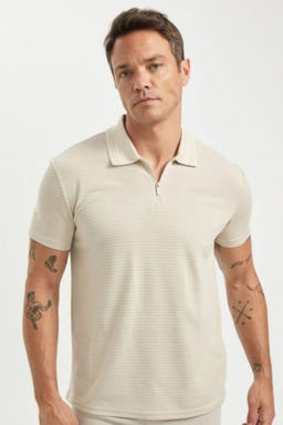 New Regular Fit Fermuarl? K?sa Kollu Basic Duz Polo Tisort