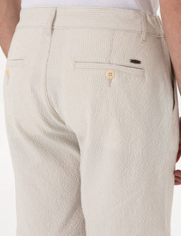 Bej Slim Fit Gofre Beli Lastikli Dokuma _ort
