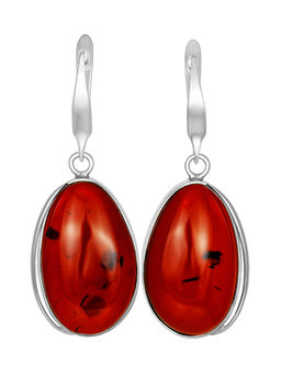 Удлиненные серьги с тёмно-вишнёвым янтарем Лагуна