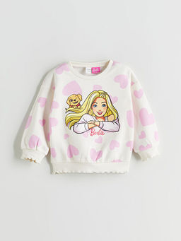 Bisiklet Yaka Barbie Bask?l? K?z ?ocuk Sweatshirt