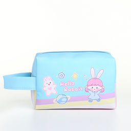 Косметичка на молнии с ручкой, маленькая, с принтом Hello, голубая - Simaland фото 2