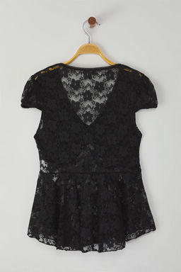 Trendyolmilla Siyah Tul Fitted/Vucuda Oturan Esnek Orme Bluz TWOSS25BZ00049  фото 6