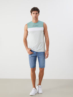 Bisiklet Yaka Renk Bloklu Erkek Kolsuz Ti??rt