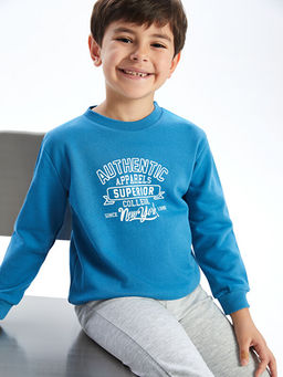 Bisiklet Yaka Uzun Kollu Bask?l? Erkek Bebek Sweatshirt ve E?ofman Alt 2li Tak?m