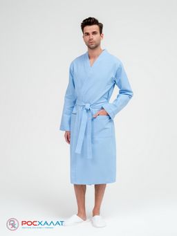 Мужской вафельный халат с планкой голубой В-03 (2)