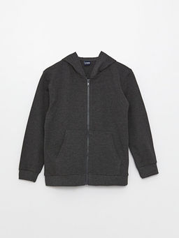 Kap??onlu Basic Uzun Kollu Erkek ?ocuk Fermuarl? Sweatshirt