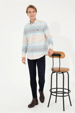 Мужская синяя скидка рубашки с длинным рукавом в корзине