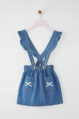 Mavi K?z Cocuk %100 Pamuk Kurdele Detayl? Denim Salopet TKDSS25SE00004 - Trendyolmilla фото 2