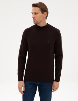 Koyu Kahverengi Slim Fit Yar_m Bal_k__ Yaka Basic Triko Kazak - Pierre cardin фото 3