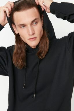 Siyah Oversize/Genis Kesim Fit Kapusonlu Yaz? Bask?l? Sweatshirt TMNAW23SW00015 - Trendyolmilla фото 3