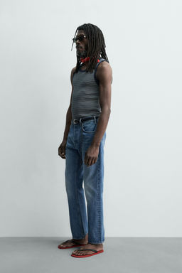 CAMISETA TANK JACQUARD RAYAS X AARON LEVINE / Azul / Blanco