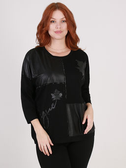 Блузка черная со вставками под кожу - Almond фото 2