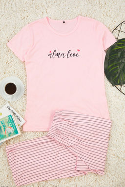 Trendyolmilla Mint Slogan Bask?l? Cizgili Orme Pijama Tak?m? THMSS24PT00251  фото 7