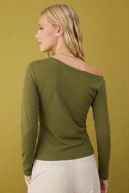 Yag Yesili Buzgu/Drape Detayl? Dokumlu Asimetrik Yaka Orme Bluz TWOAW26BZ00138