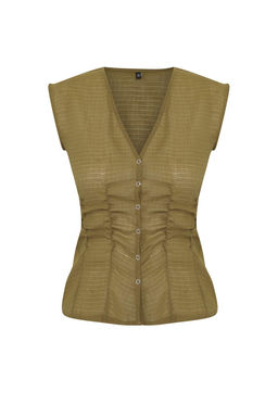 Trendyolmilla Haki Transparan C?tc?tl? Fitted Kolsuz Dokuma Bluz TWOSS25BZ00554  фото 5