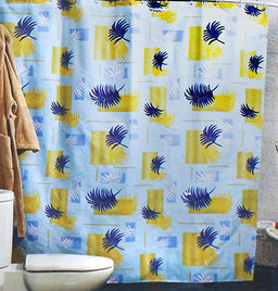 "Miranda" Штора для ванной тканевая 180х200см "Пальмовые листья на бежевом", без колец, 100% п/э (Турция)