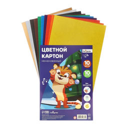 Картон цветной А4, 10 листoв, 10 цветов, Calligrata, немелованный 220-260 г/м2