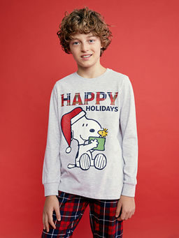 Bisiklet Yaka Snoopy Bask?l? Erkek ?ocuk Pijama Tak?m?