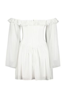 TRENDYOLMILLA Bridal Ekru A-Kesim Astarl? Volanl? Dokuma Sifon K?sa Dugun/Nikah S?k Abiye Elbise TPRSS23EL00096 фото 24