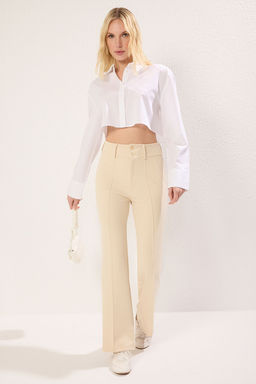 Ac?k Sar? Nervur Detayl? Yuksek Bel Flare/Ispanyol Paca Pantolon TWOAW25PL00071