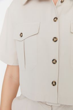 TRENDYOLMILLA Tas Cep Detayl? K?sa Kollu Regular Normal Kal?p Dokuma Gomlek TWOSS22GO0654  фото 4