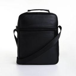 Сумка мужская, на молнии, через плечо, с длинным ремнём, прессованная кожа, 3 наружных кармана, чёрная