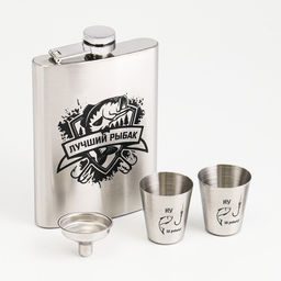 Подарочный набор 4 в 1: Фляжка 240 мл, рюмка 30 мл, воронка, 2.5 x 3.5 см