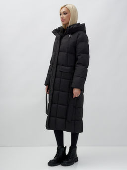Пальто утепленное стеганное зимнее с капюшоном женское черного цвета 9609Ch - Mtforce фото 3