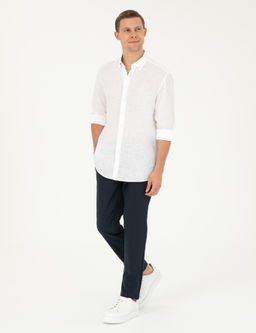 Beyaz Regular Fit %100 Keten G_mlek