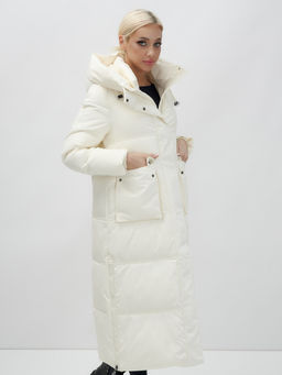 Пальто утепленное стеганное зимнее с капюшоном женское бежевого цвета 9602B - Mtforce фото 12