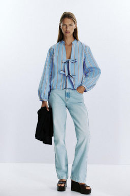 STRIPED POPLIN SHIRT WITH TIES - Zara фото 29