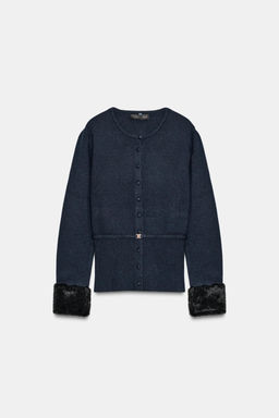 CONTRAST KNIT FAUX FUR CARDINGAN - Zara фото 9