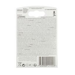 Батарейка литиевая Energizer, CR1632-1BL, 3В, блистер, 1 шт.