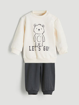 Bask?l? Erkek Bebek Sweatshirt ve E?ofman Alt 2li