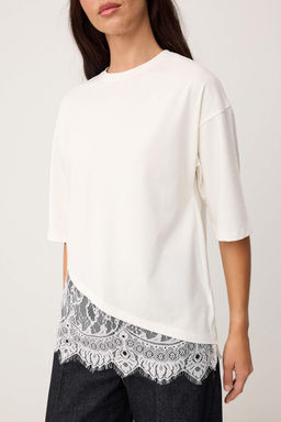 Ekru Regular/Normal Kal?p Dantel Detayl? K?sa Kollu Orme T-Shirt TWOSS26TS00303 - Trendyolmilla фото 3