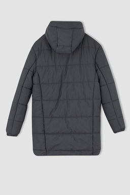 Водонепроницаемая длинная куртка-пуховик с капюшоном и принтом. Парка - Defacto фото 10