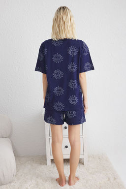 Trendyolmilla Lacivert %100 Pamuklu Gunes Desenli Sortlu Orme Pijama Tak?m? THMSS25PT00139  фото 7