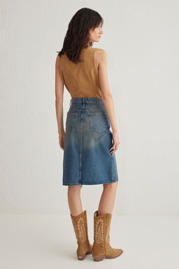 TRENDYOLMILLA Mavi Y?rtmacl? Midi Denim Etek TWOSS25ET00022  фото 6