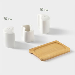 Набор керамический для специй на деревянной подставке BellaTenero, 3 предмета: солонка 70 мл, перечница 70 мл, салфетница, белый  фото 3