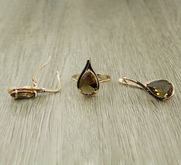 Комплект "Султан-49", султанит, покрытие под золото, размеры кольца: 17, 18, 19, 20