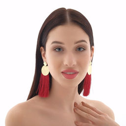 Серьги ассорти Кисти хинди, цвет бордовый в золоте, L кисти 6,5 см - Queen fair фото 4